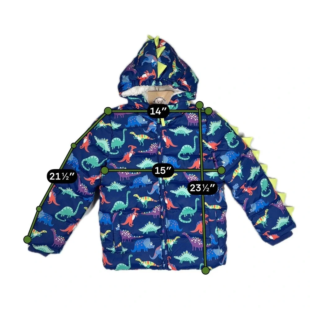 Gymboree Boys Size 10 Dino Friends Puffer Jacket Navy Sherpa 3D Spikes NWT